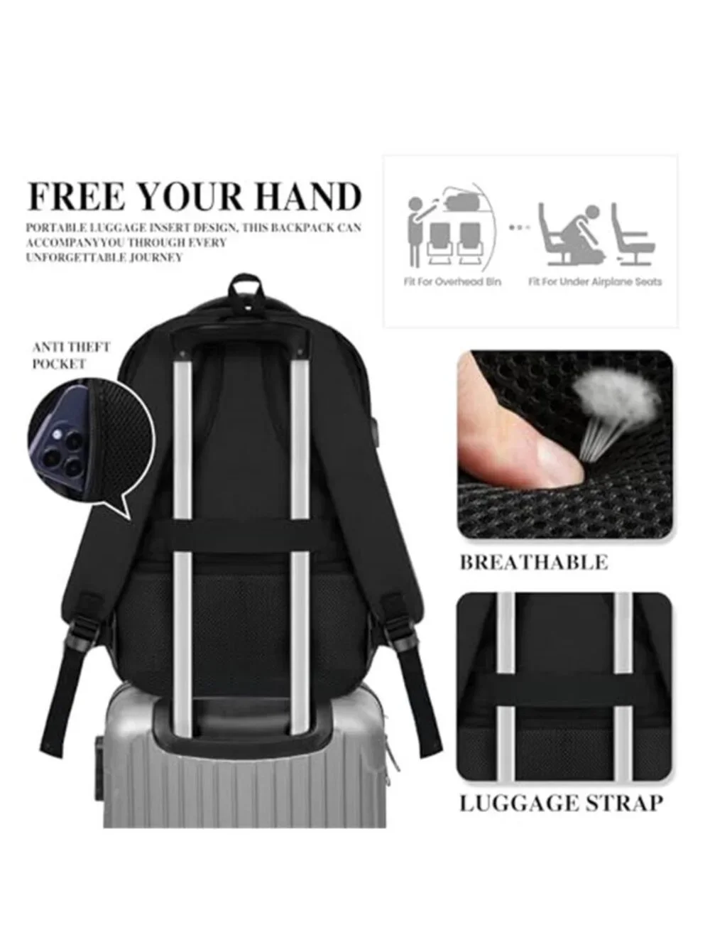 Travel Laptop Backpack 15.6 Inch Carry On Water Resistant Work School Bag